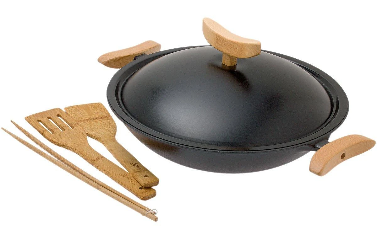 Spring Wok En Fonte Avec Couvercle 35 Cm, 4 L 1 Spring Wok En Fonte Avec Couvercle 35 Cm, 4 L